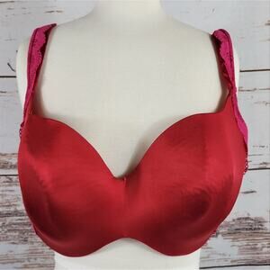 Cacique Smooth Lightly Lined Balconette Bra Red Pink Lace Size 42DD